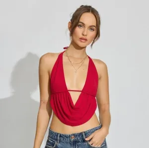 Women Sexy Halter Neck Lace-Up Crop Top