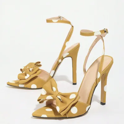 Women Elegant Polo Dot Bowknot Pointed-Toe Super High Heel Shoes
