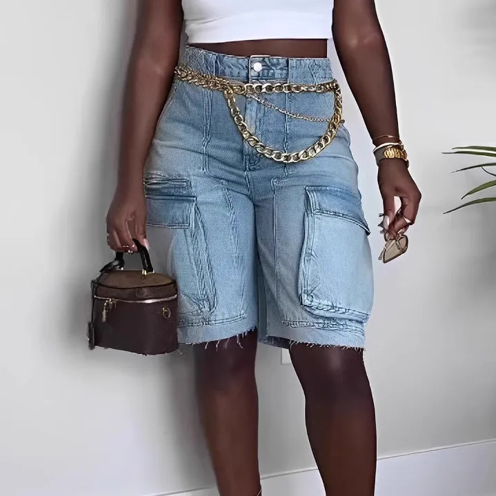Women Casual Ripped Wash Pocket Denim Shorts