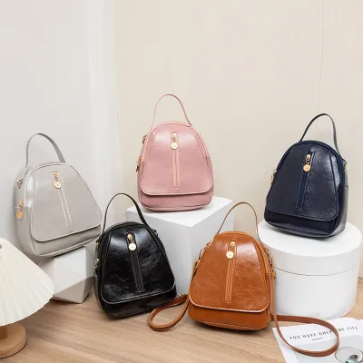 Women Fashion Casual Solid Color Oil Wax Leather Backpack