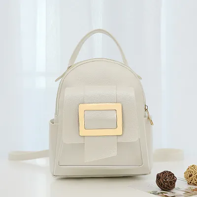 Women's Fashion Casual Color Block Metal Buckle Backpack PU Soft
