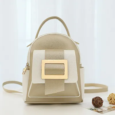 Women's Fashion Casual Color Block Metal Buckle Backpack PU Soft