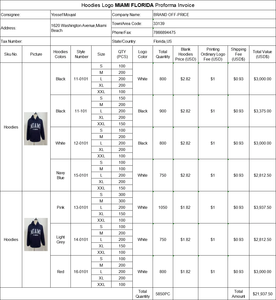 Custom Logo MIAMI FLORIDA Hoodie