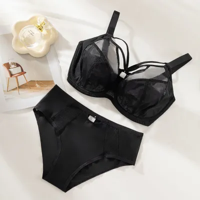 Women Plus Size Anti-Sagging Push-Up Breathable Thin Bra Underpants Set