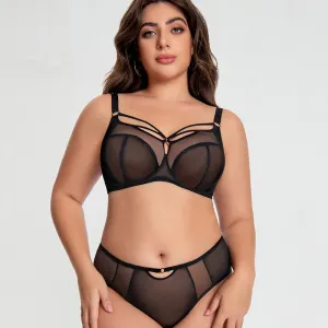 Women Plus Size Anti-Sagging Push-Up Breathable Thin Bra Underpants Set