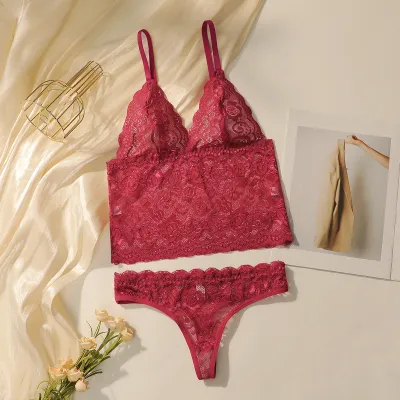Women Fashion Solid Color Thin Lace Anti-Sagging Sexy Bra Set