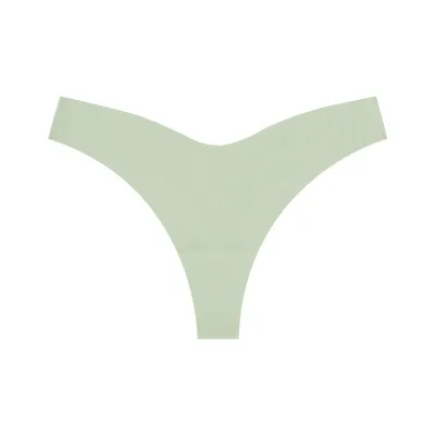Women Simple Solid Color Ice Silk Seamless Low Waist Thong Panties