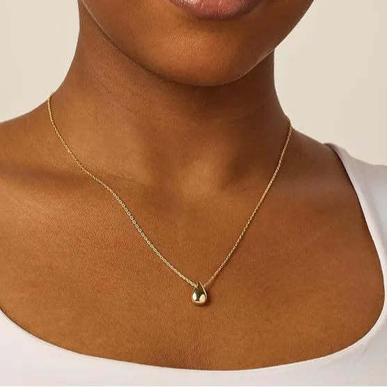 Women Fashion Simple Stainless Steel Water Drop Pendant Necklace