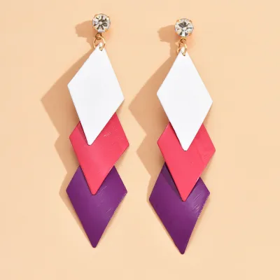 Fashion Women's Geometric Two-Color Rhombus Drop Earrings