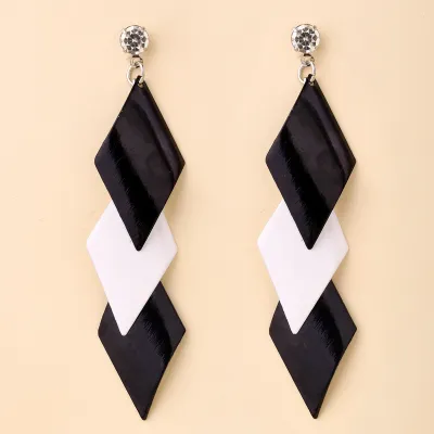 Fashion Women's Geometric Two-Color Rhombus Drop Earrings