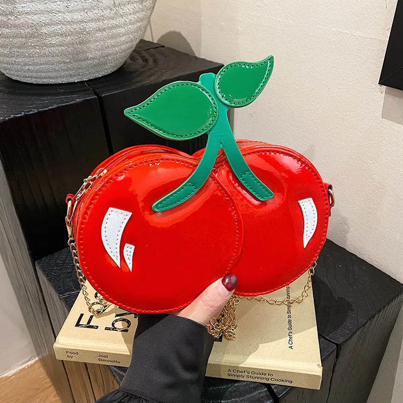 Women Fashion Cute Fruit Cherry Shape Small Round Creative PU Crossbody Bag
