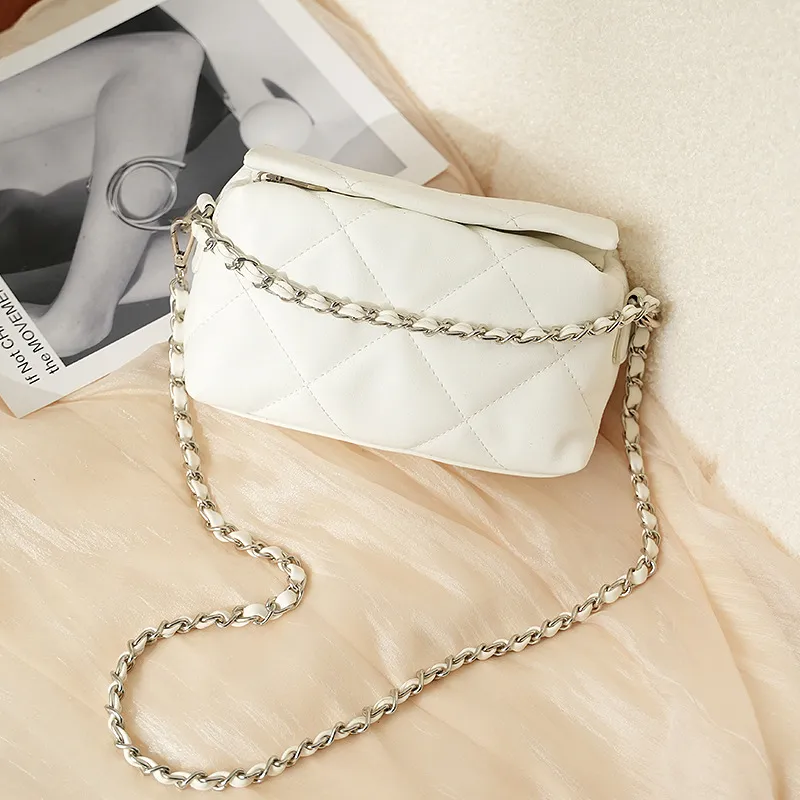 Women Fashion Casual Solid Color Rhomboid Chain Crossbody Bag