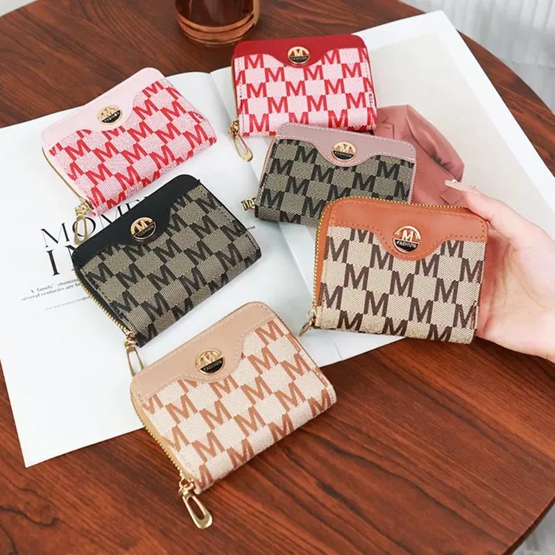 Women Fashion Casual Short Zipper Coin Multi-Card PU Letter Wallet