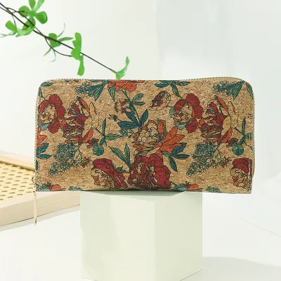 Women Fashion Retro Cork Grain Bark Zipper Wallet