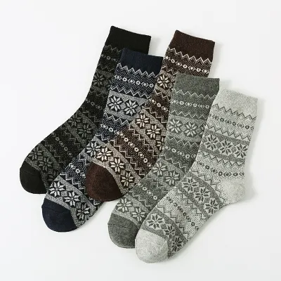 Men Fashion Casual Autumn And Winter Thick Needle Large Square Mid-Calf Cotton Socks 5pair-Set