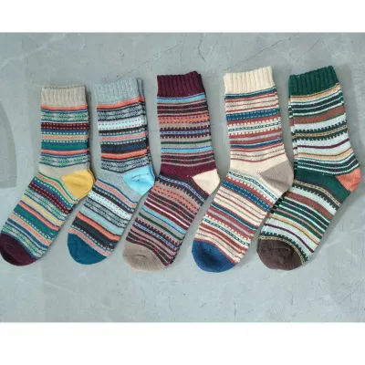 Men Fashion Casual Autumn And Winter Thick Needle Large Square Mid-Calf Cotton Socks 5pair-Set