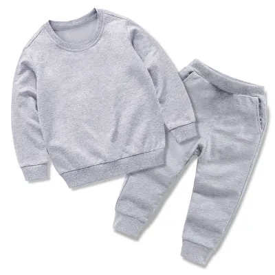 Kids Boys And Girls Fashion Simple Solid Color Long-Sleeve Sweatshirt Pants Set Neutral Two-Piece Set