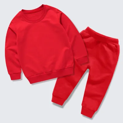Kids Boys And Girls Fashion Simple Solid Color Long-Sleeve Sweatshirt Pants Set Neutral Two-Piece Set