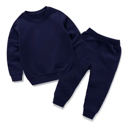 Kids Boys And Girls Fashion Simple Solid Color Long-Sleeve Sweatshirt Pants Set Neutral Two-Piece Set