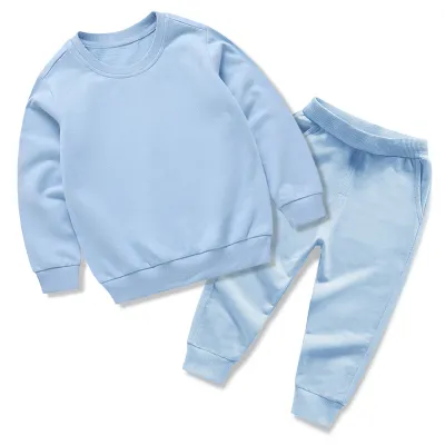 Kids Boys And Girls Fashion Simple Solid Color Long-Sleeve Sweatshirt Pants Set Neutral Two-Piece Set