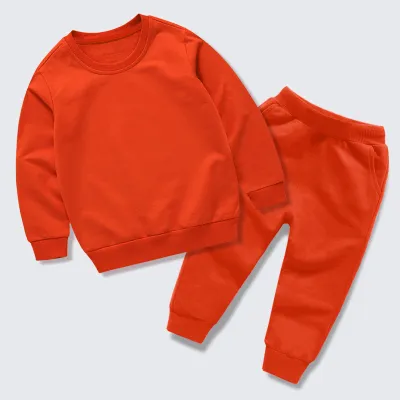 Kids Boys And Girls Fashion Simple Solid Color Long-Sleeve Sweatshirt Pants Set Neutral Two-Piece Set
