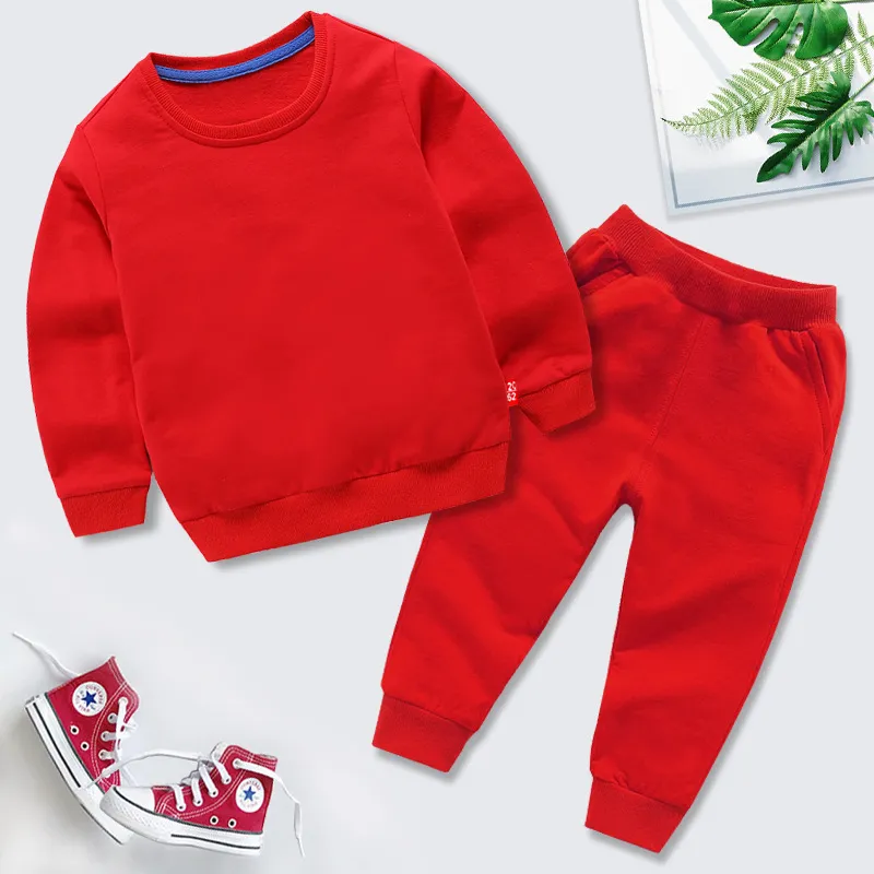Kids Boys And Girls Fashion Simple Solid Color Long-Sleeve Sweatshirt Pants Set Neutral Two-Piece Set