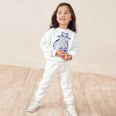 Kids Girls' Fashion Casual Printed Round Neck Long-Sleeve Cotton Top and Jogger Pants Two-Piece Set