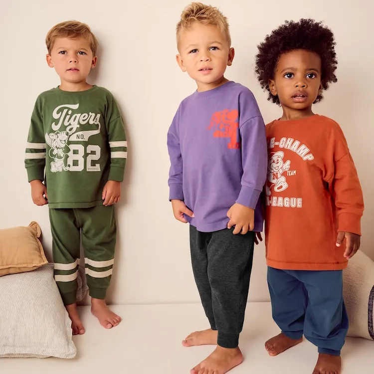Kids Boys Fashion Casual Printed Round Neck Long Sleeve Top Jogger Pants Set