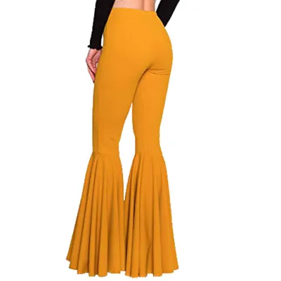 Women Fashion Casual Solid Color High Waist Slim-Fit Stretch Flared Pants
