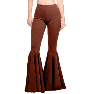 Women Fashion Casual Solid Color High Waist Slim-Fit Stretch Flared Pants