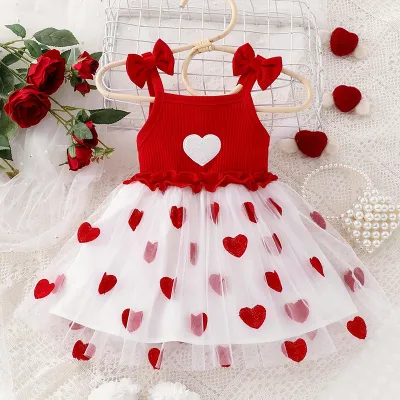 Kids Baby Girl Fashion Cute Love Printed Sleeveless Mesh Dress