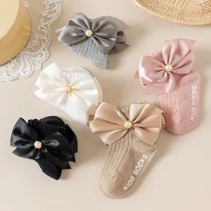Kids Baby Girl Fashion Solid Color Cotton Lace Bowknot Mid-Calf Socks