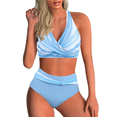 Women Fashion Sexy Printed Halter-Neck Tankini Swimsuit