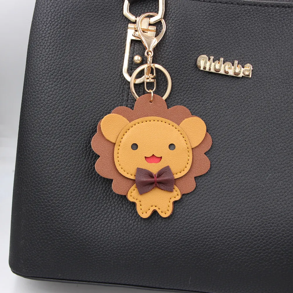 Women Fashion Cute Bear Lion PU Leather Bag Pendant Keychain