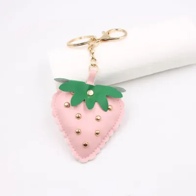 Women Fashion Punk Metal Buckle PU Leather Strawberry Keychain Pendant Bag Hanging Ornament