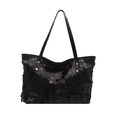 Women Fashion Casual Solid Color Sequins Large Capacity Shoulder Bag