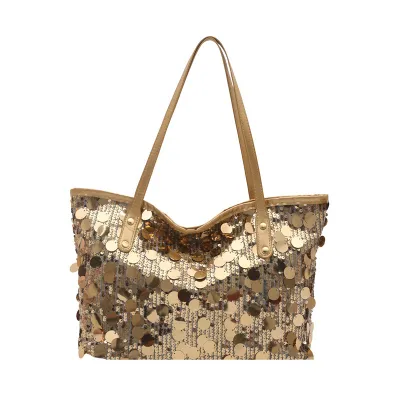 Women Fashion Casual Solid Color Sequins Large Capacity Shoulder Bag