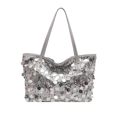 Women Fashion Casual Solid Color Sequins Large Capacity Shoulder Bag