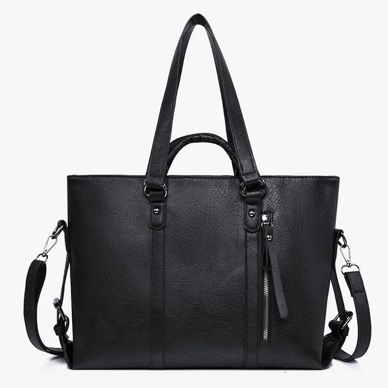 Women Fashion Casual Solid Color PU Soft Leather Large Capacity Handbag