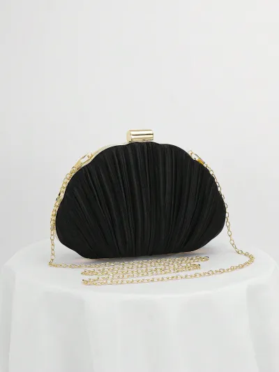 Women Fashion Solid Color Shell Satin Pleated Box Evening Bag