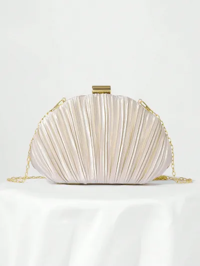Women Fashion Solid Color Shell Satin Pleated Box Evening Bag