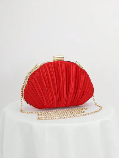 Women Fashion Solid Color Shell Satin Pleated Box Evening Bag