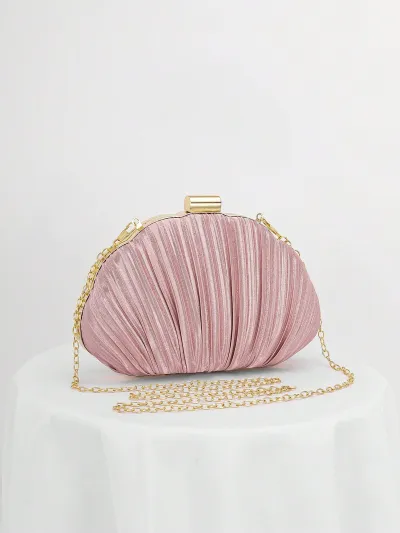 Women Fashion Solid Color Shell Satin Pleated Box Evening Bag