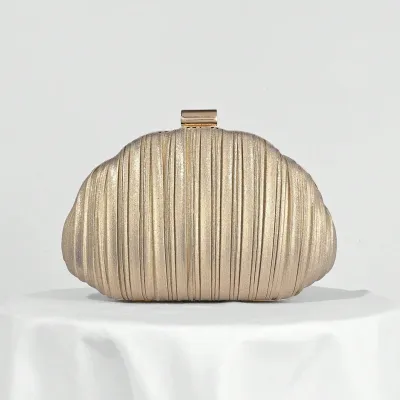 Women Fashion Solid Color Shell Satin Pleated Box Evening Bag