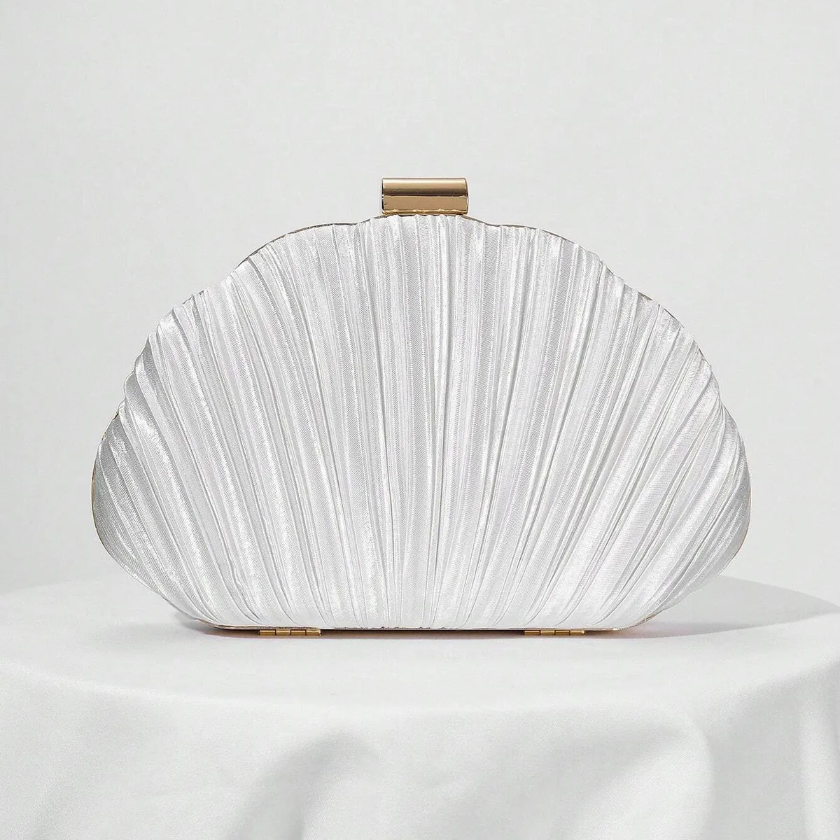 Women Fashion Solid Color Shell Satin Pleated Box Evening Bag