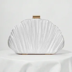 Women Fashion Solid Color Shell Satin Pleated Box Evening Bag