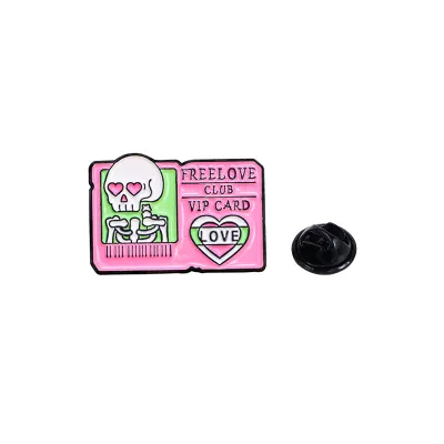 Fashion Gothic Pink Love Skull Heart Alloy Cartoon Badge Brooch