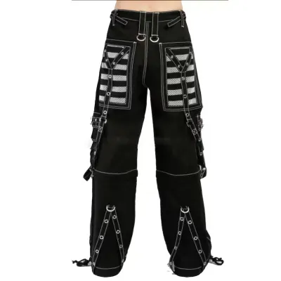 Women Fashion Gothic Dark Stripe Mesh Stitching Straight-Leg Woven Pants