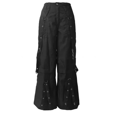 Women Fashion Gothic Dark Stripe Mesh Stitching Straight-Leg Woven Pants