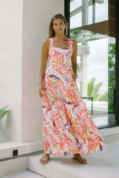 Women Fashion Casual Bohemian Printed Sleeveless Loose Dress